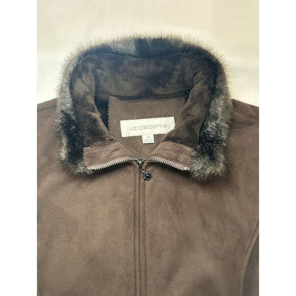 Liz Clairborne Womens Brown Suede Zip Up Jacket With Fur Trimming & lining, Sz M - Picture 3 of 10